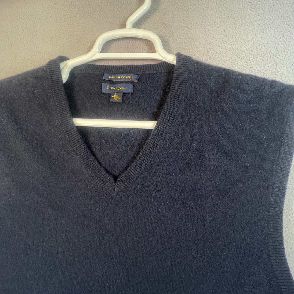 Club Room Sweater Vest Mens XL Navy Blue 100% Fine Cashmere V-Neck Classic Solid